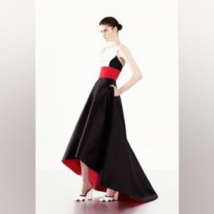 ♧$7,000 NEW PRABAL GURUNG BLACK WHITE RED PINGUIN GOWN RUNWAY US 6 S